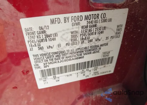 2013 Ford Edge Sel from USA, damaged, VIN 2FMDK3JC5DBA56960
